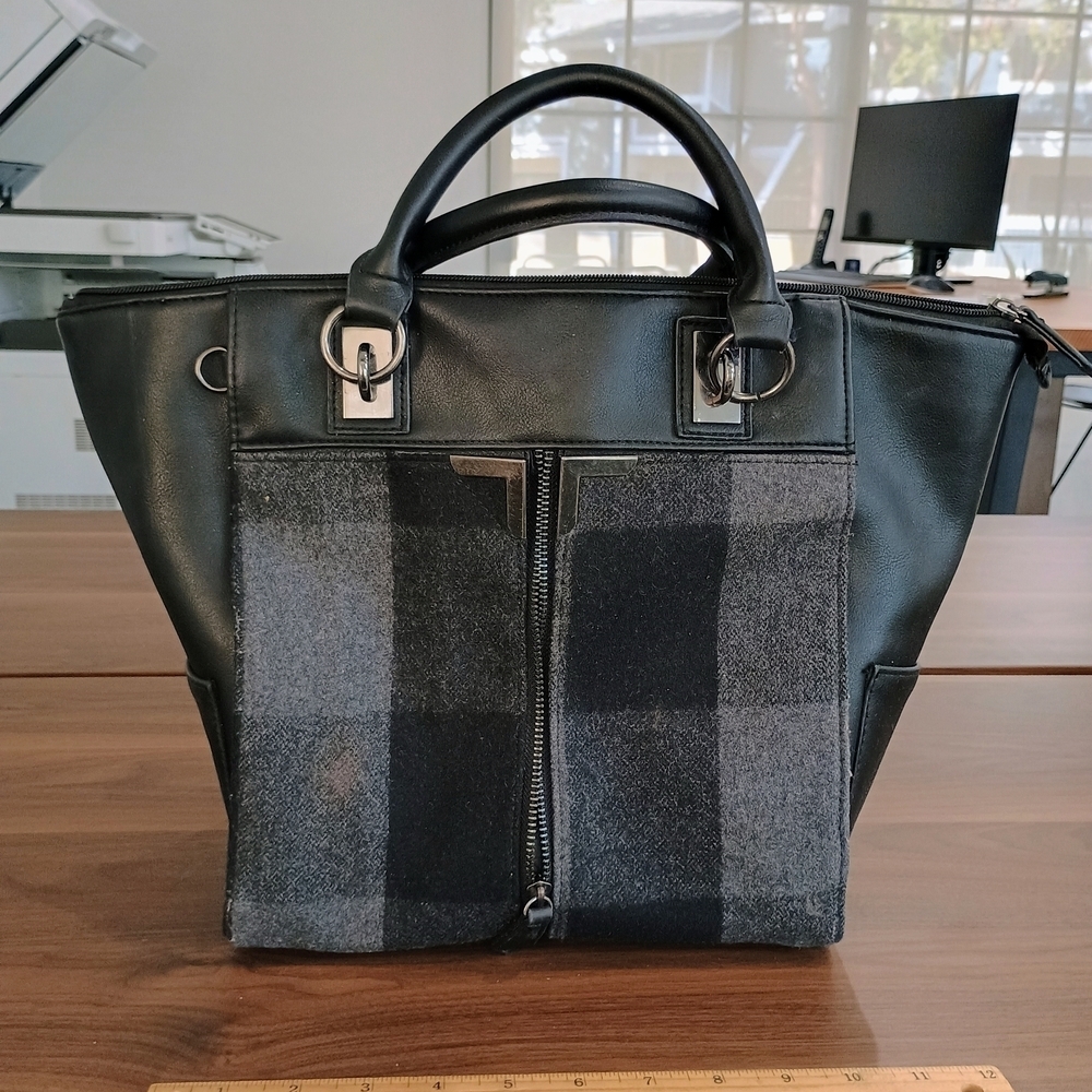 Danielle Nicole Black and Gray Plaid Shoulder Bag